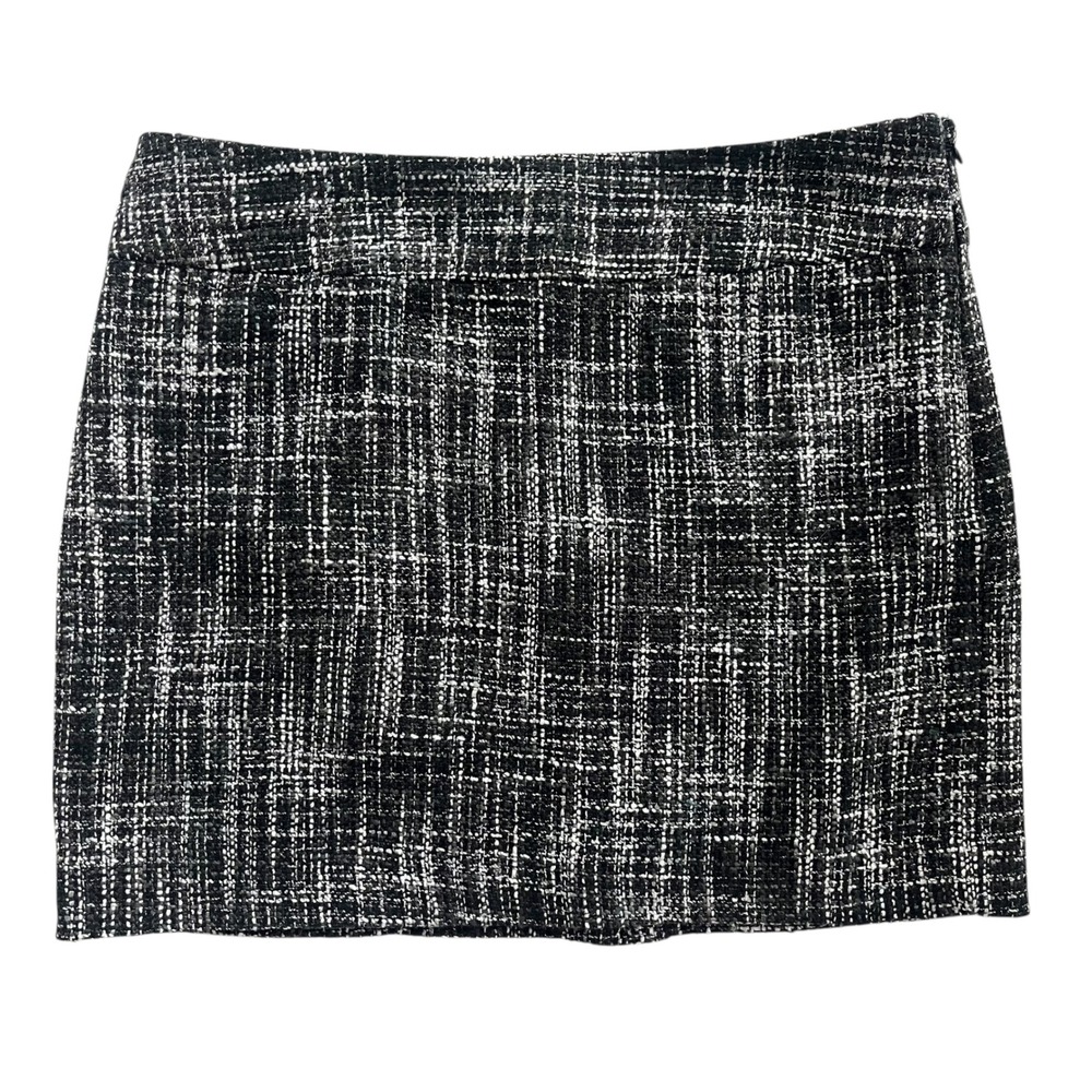 The Limited Womens 12 Black White Metallic Plaid Tweed Wool Bl Mini Skirt Preppy